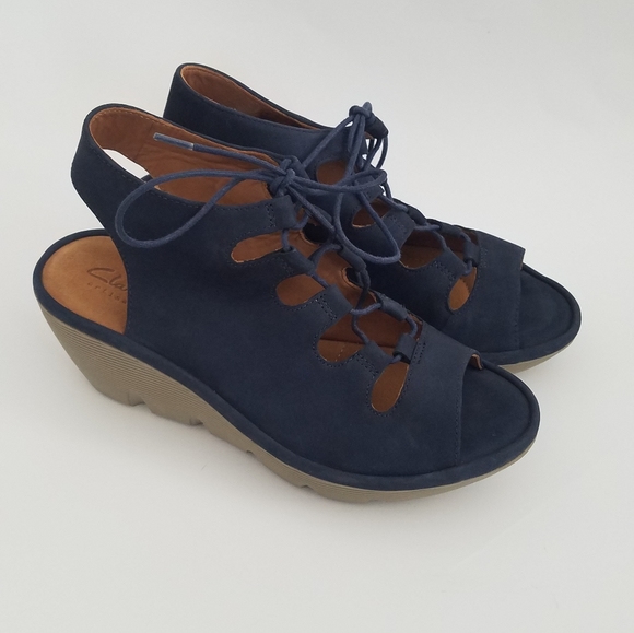 clarks navy blue wedge sandals